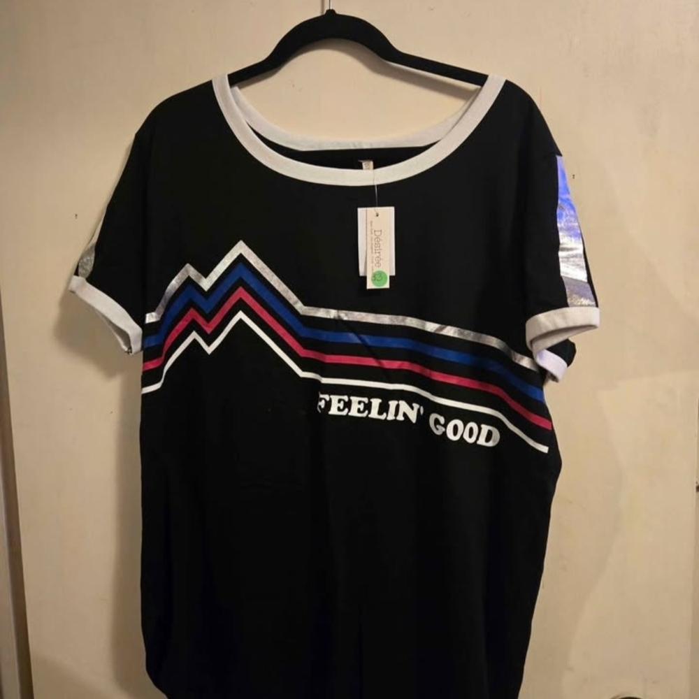 Black Short Sleeve Tee with Multicolor Stripes